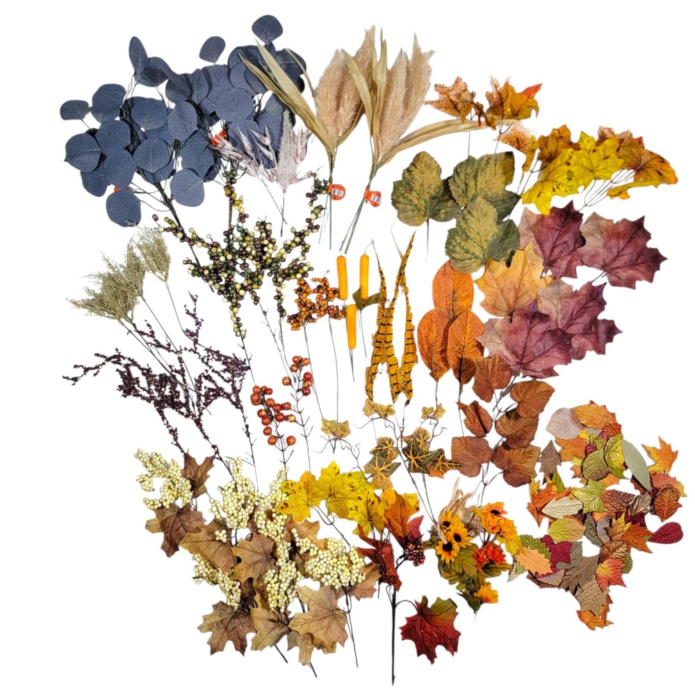Fall Artificial Foliage Spray Stem Pick Lot 160+ Pc Leaves Autumn Harvest Crafts